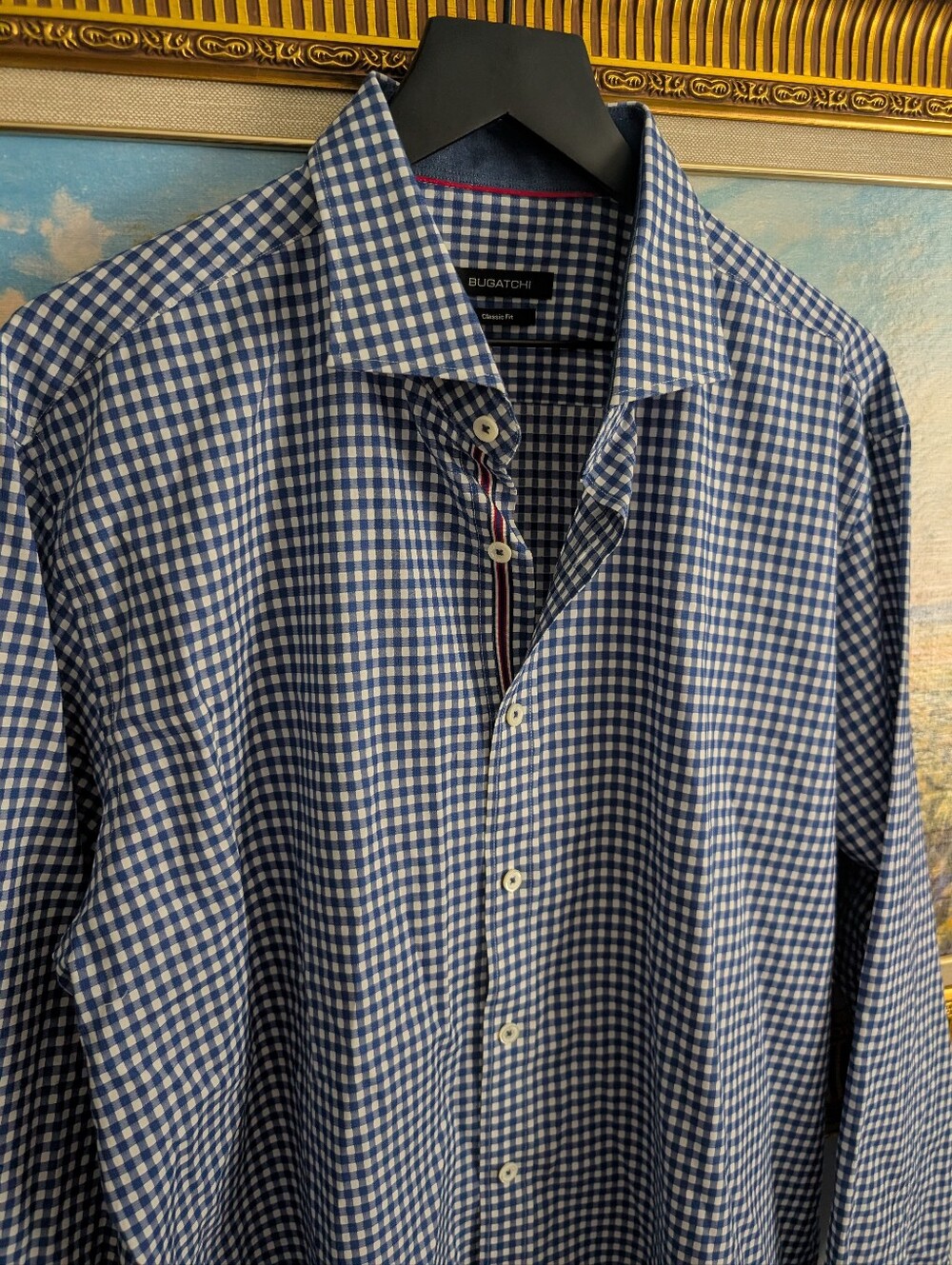 Bugatchi Men's Blue and White Gingham Button-Down Shirt